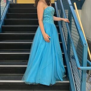 Do You Love Me strapless blue evening gown